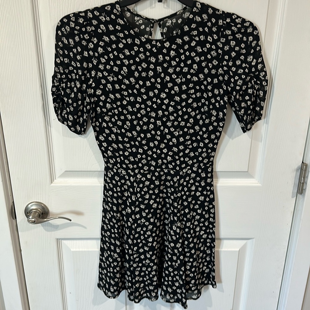 Reformation floral black and white mini dress size 2